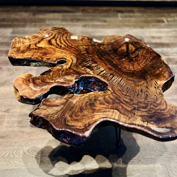 Exquisite Epoxy Resin Live Edge Coffee Table - Handcrafted from Black Walnut Burl