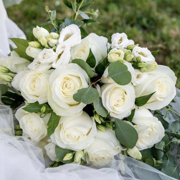 Classic White Rose Wedding Bouquet