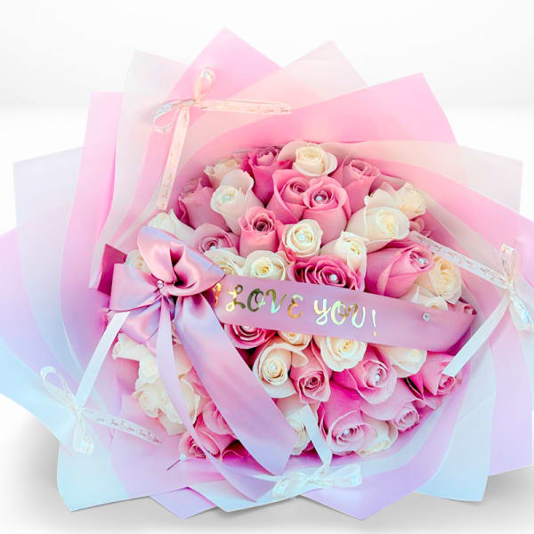 50 White & light Pink Ribbon I love you
