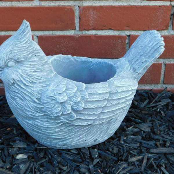 Bird-shaped decorative planter in pale blue-gray
