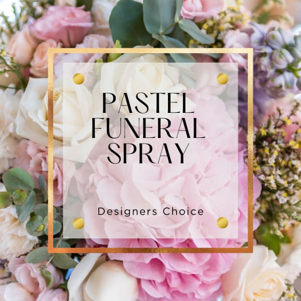 Pastel funeral spray with pink and white flowers