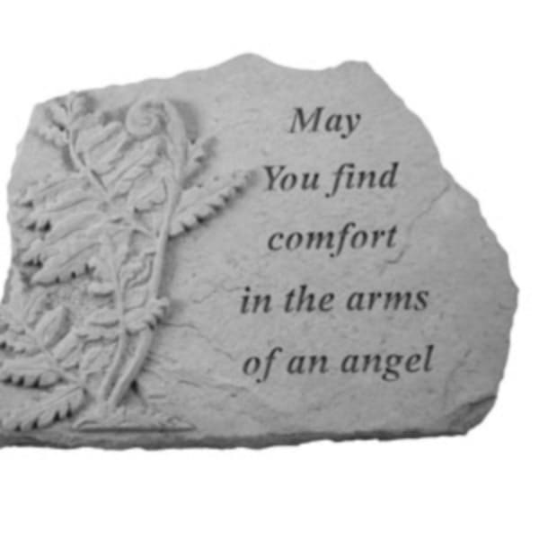 Memorial stone plaque with an angel and comfort message