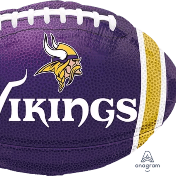 Purple Vikings football with white and gold stripes and logo