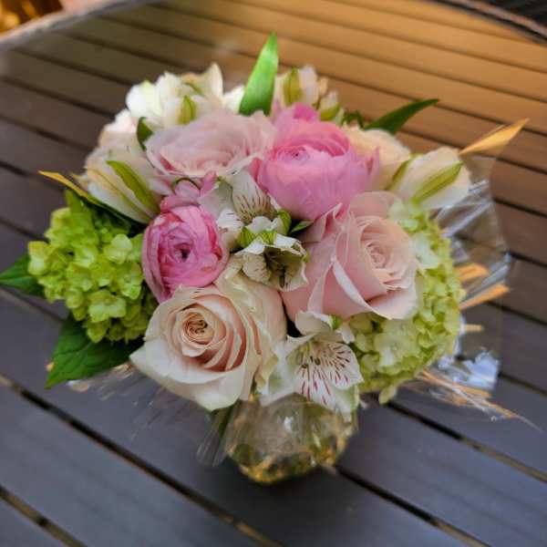 Pink white and green bouquet in a bag #7