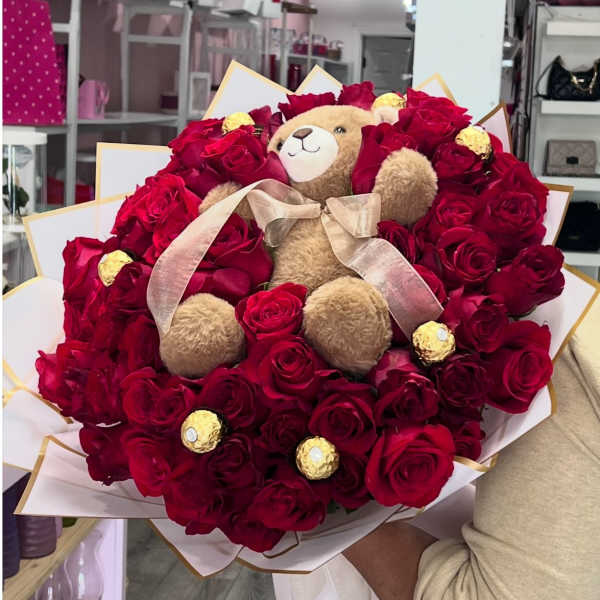 Roses and Teddy Bear.