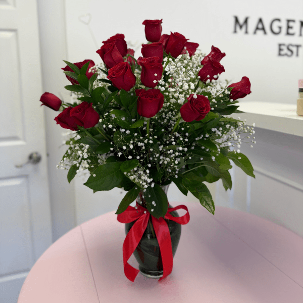 24 Red Roses in Clear Vase