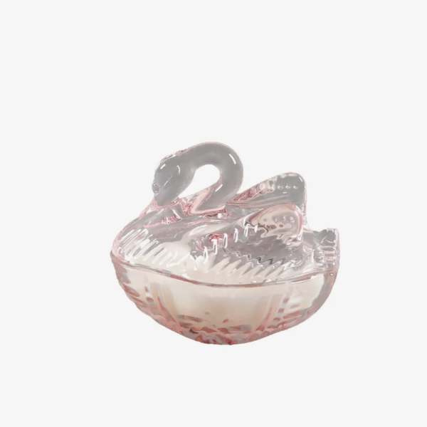 Glass Swan Candle Frosted Peony 4.5 oz
