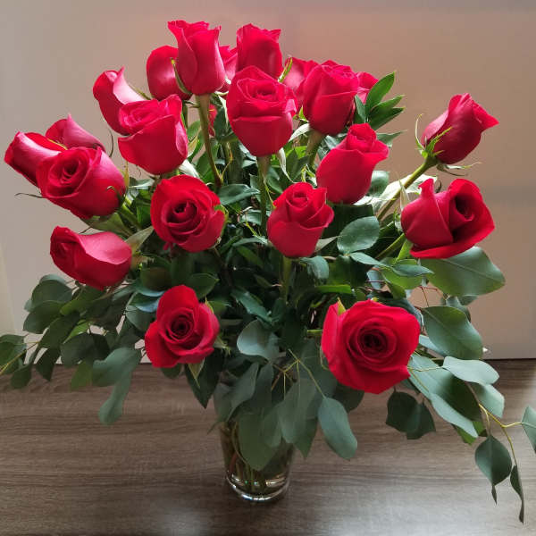 24 Red Roses in a French Vase