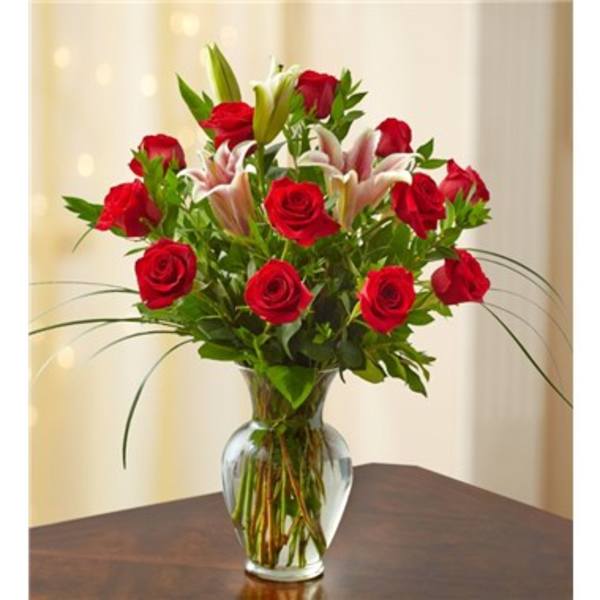 Dozen Roses With Lilies