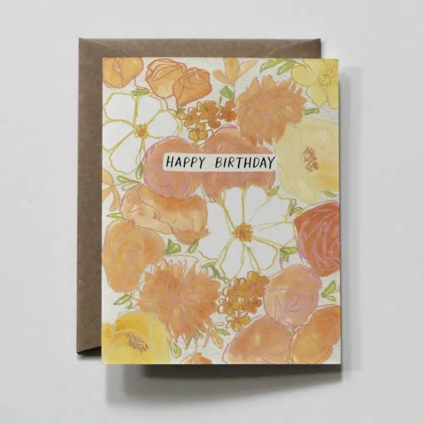 Full | Orange Floral Bouquet Birthday Greeting Card