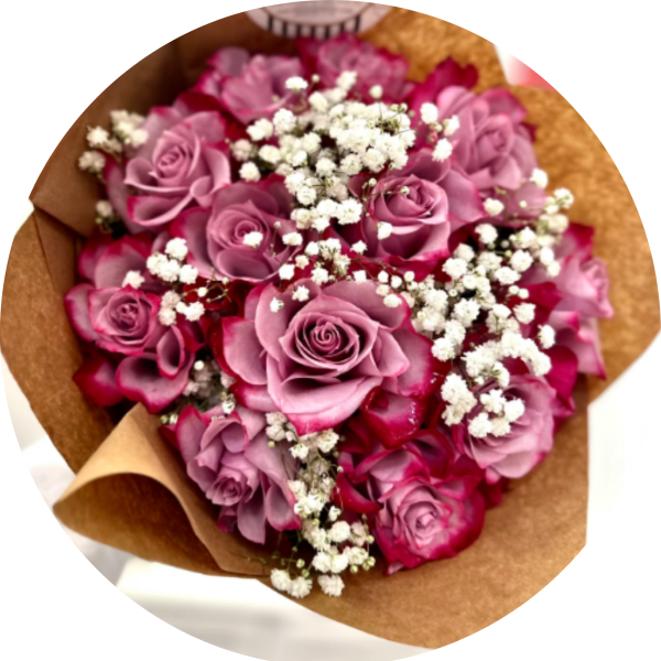 One Dozen Purple Roses Wrapping Bouquet
