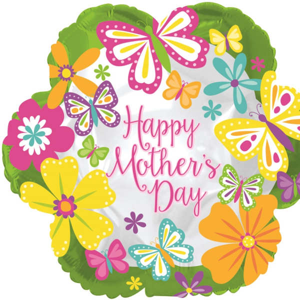 Mother's Day balloon with colorful butterflies and flowers