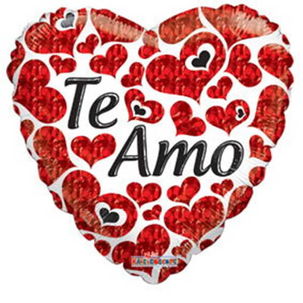 Heart-shaped red foil balloon with "Te Amo" text