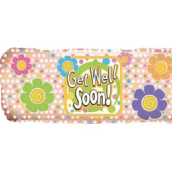 Colorful "Get Well Soon" balloon with flower patterns