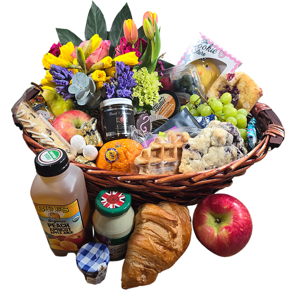 Spring Splendor Brunch Basket: Gourmet Delights & Blossoms Galore