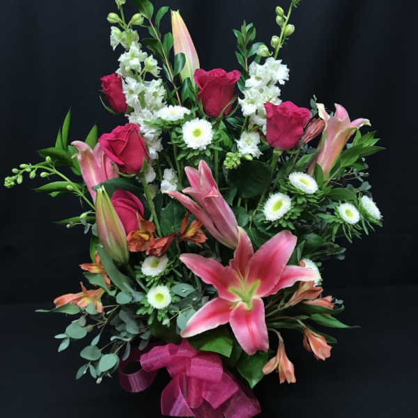 Hot Rose bouquet with Oriental lily
