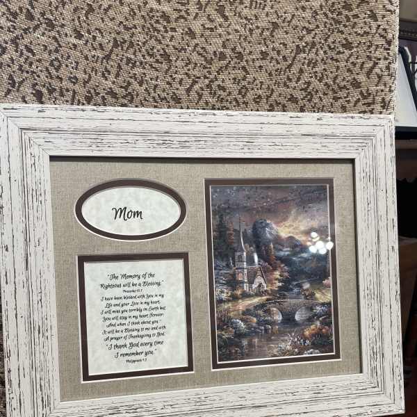 Framed memorial keepsake with a poem and landscape print