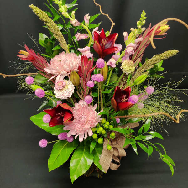 Autumn mix Lily vase with Kiwi Branches 2