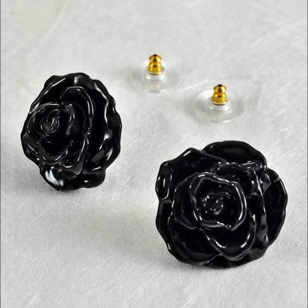 Preserved Black Rose Earrings