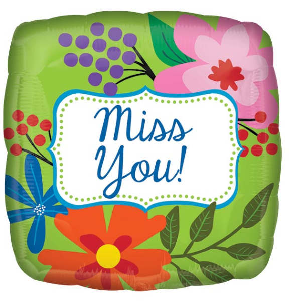 18" Green Floral Miss You Mylar