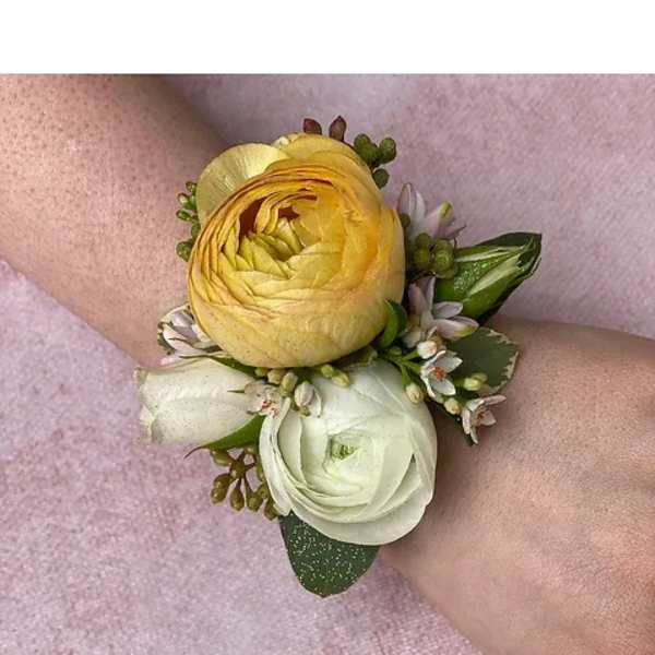 White + Yellow Wrist Corsage