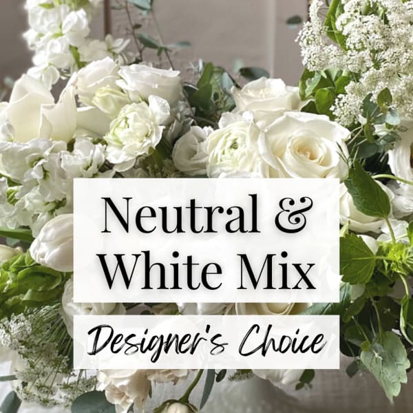 White rose bouquet with mixed white flowers and greenery