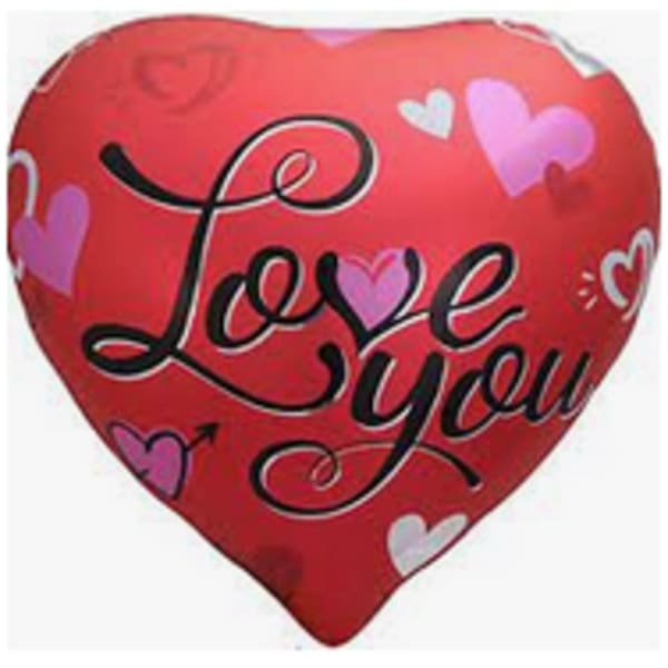 Red heart-shaped balloon with "Love You" text and small heart graphics