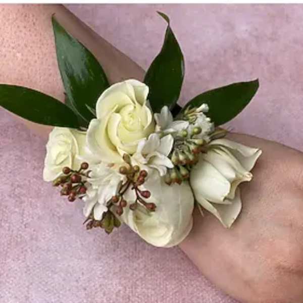 White + Green Wrist Corsage