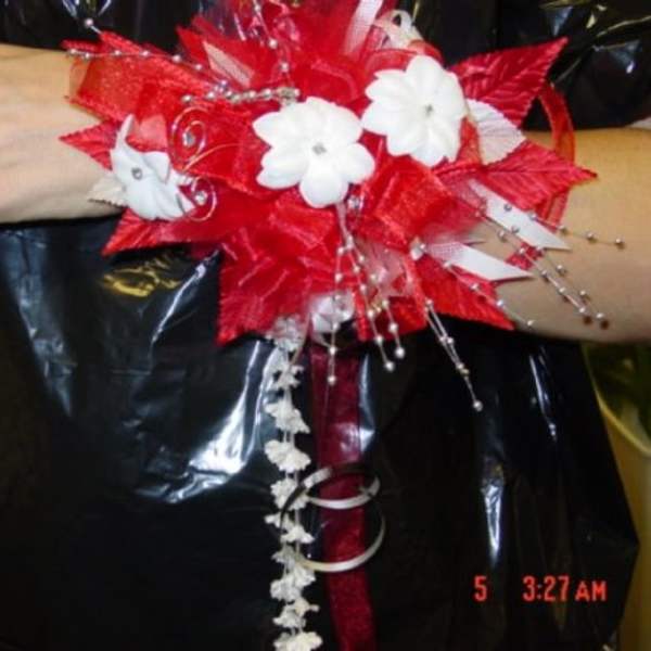 Red & White Wrist Corsage