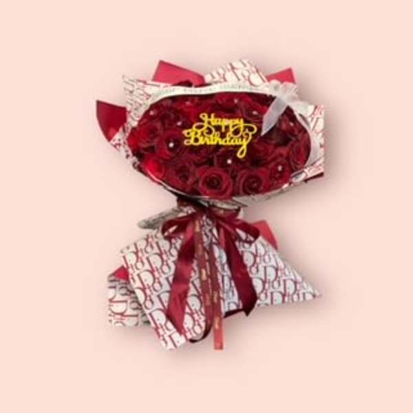 Red Rose Bouquet Buchon ramo style available in any color