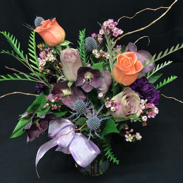 Small premium rose bud vase with willow