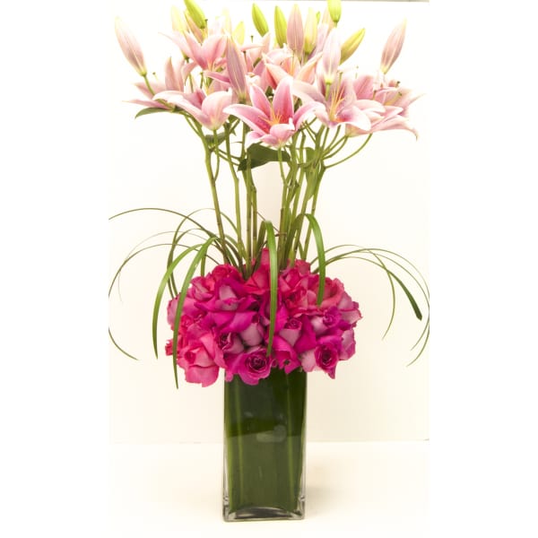 Pink Lilies and Hot Pink Roses