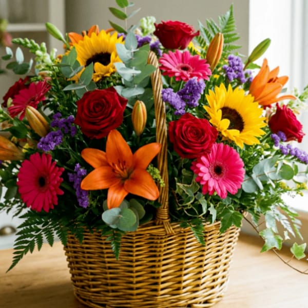 Vibrant Garden Basket – Fresh Mixed Flower Arrangement