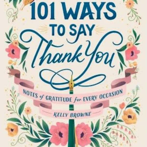 Decorative thank-you book cover with floral border and blue lettering