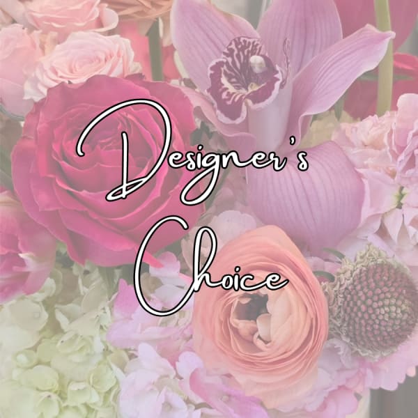 Pink and lavender floral collage with the words "Designer’s Choice"
