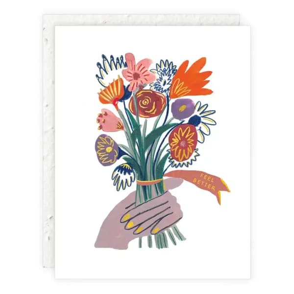 Illustrated bouquet with a "feel better" ribbon