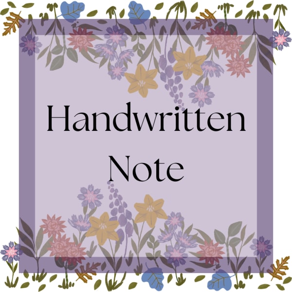 Lavender floral note card with the words Handwritten Note