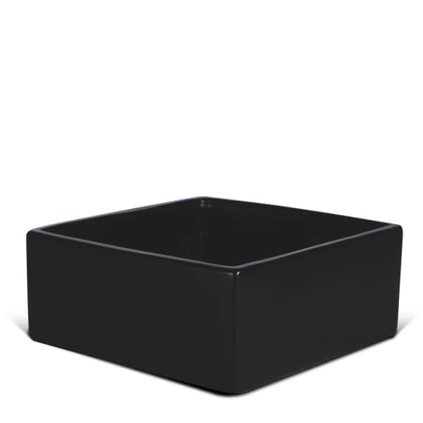 Black square ceramic planter on a white background