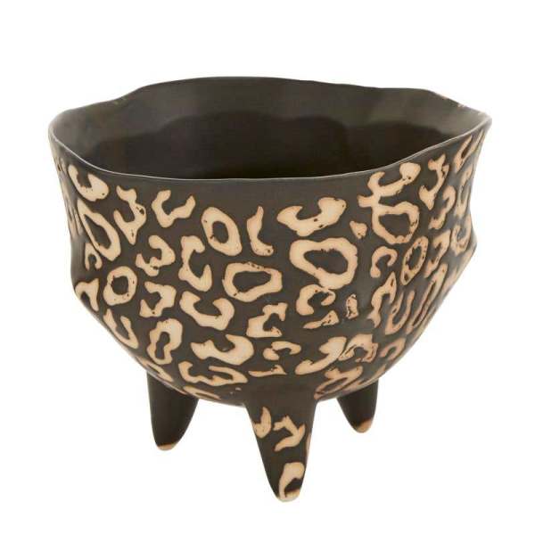 Leopard-print ceramic planter with three legs