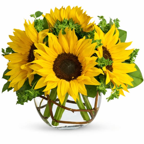Sunflower bouquet in a clear glass vase