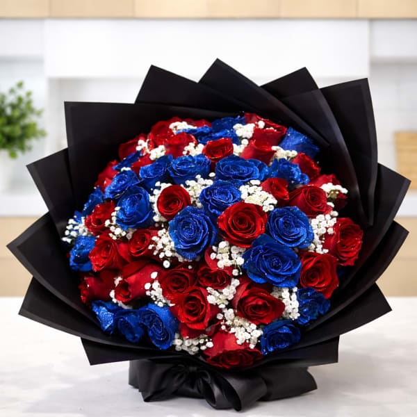 Luxury Roses Bouquet – Red & Blue Edition