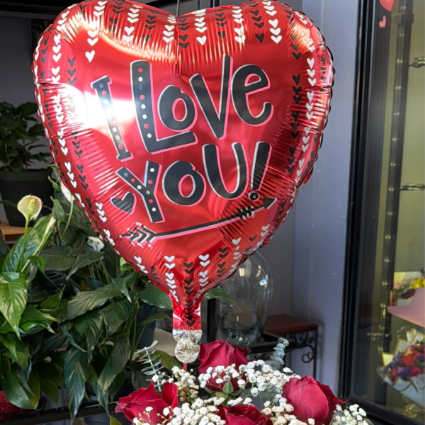 6 Red Roses with Mylar Balloon