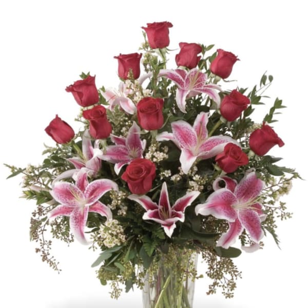 Roses and Stargazer Lily Bouquet