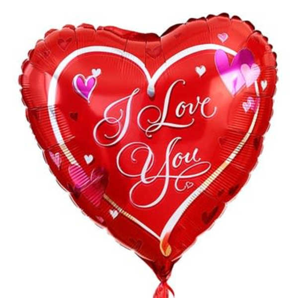 Red heart-shaped balloon with "I Love You" text and small hearts