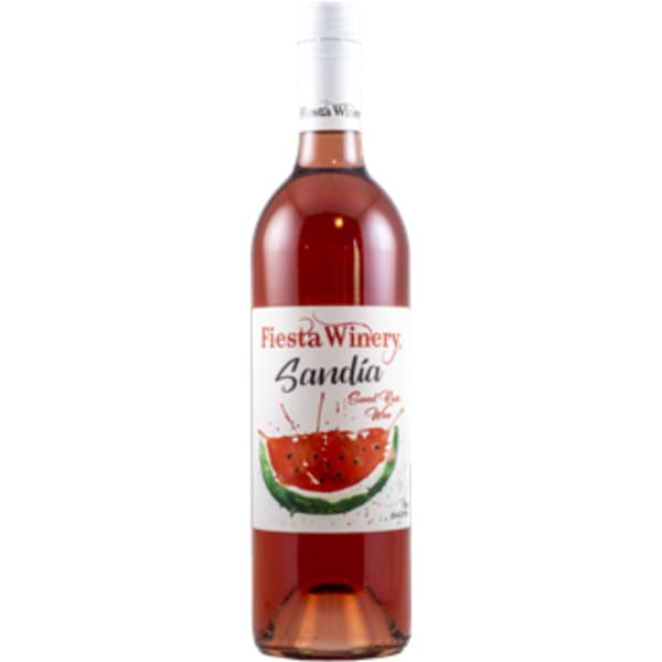 Bottle of Fiesta Winery Sandia wine with a watermelon label