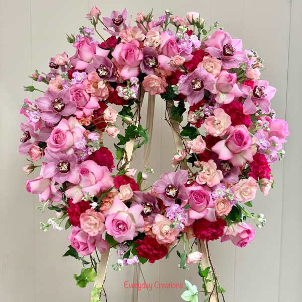 SYM04 - All Pink Funeral Wreath