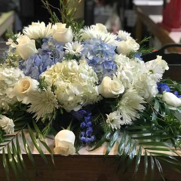 Blue & White Casket Spray