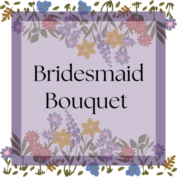 Bridesmaid Bouquet text on a lavender floral card