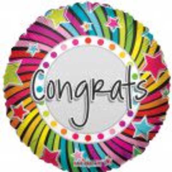 Colorful round balloon with "Congrats" text
