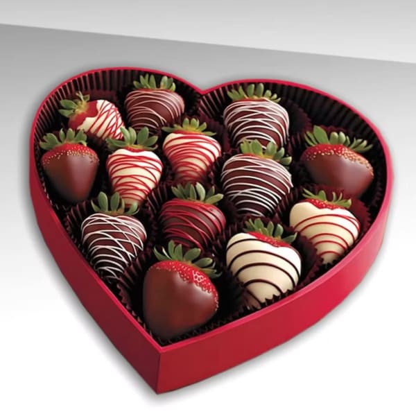 Heart-shaped box of chocolate-covered strawberries